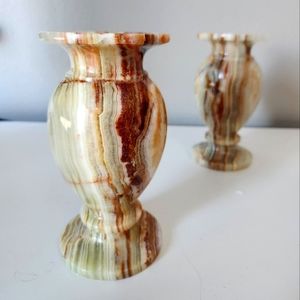 Set of two vintage Onyx Alabaster Vases or Candle Holders